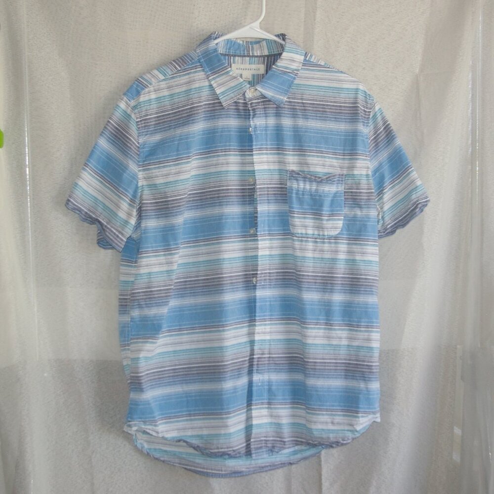 Aeropostale Blue and White Striped Button Shirt